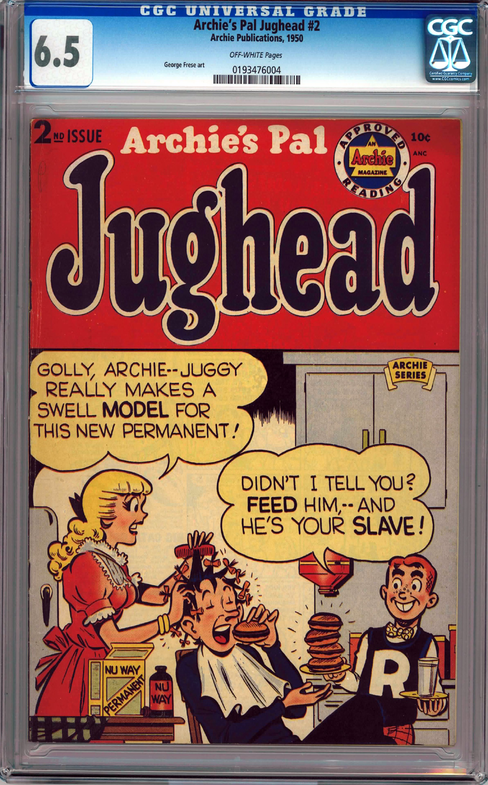Archies PAL Jughead 2 CGC 6 5 Off White Pages Golden Age